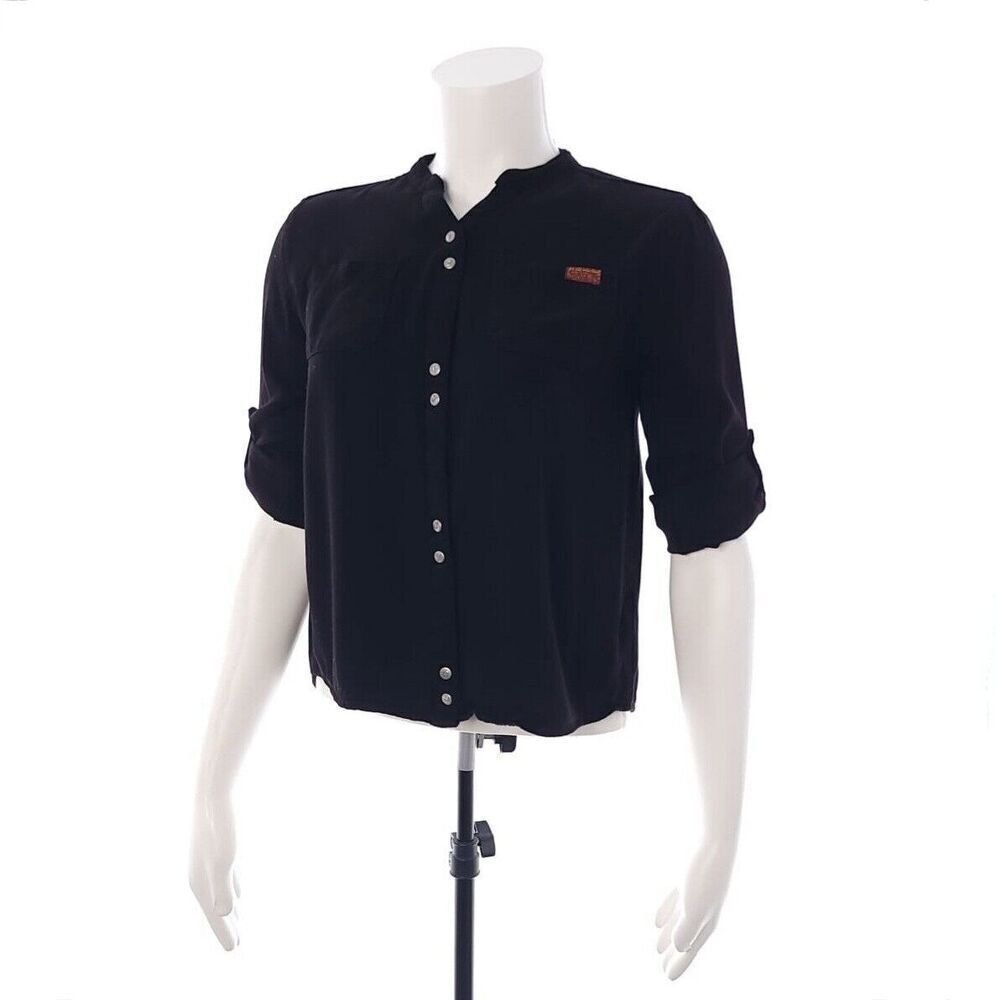 7 For All Mankind Solid Black Long Sleeve Snap Rayon Shirt Girls Size Large